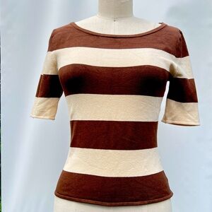 Posse. Size small. Brown and Cream Striped Women's Knit Top